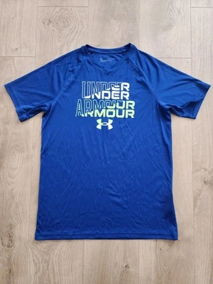Under Armour YXL youth Extra Large Shirt Top Blue Neon Green Logo short sleeve  - Image 1 of 3