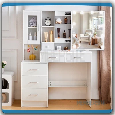 Penteadeira de maquiagem penteadeira com espelho deslizante iluminado e gavetas de armário - Imagem 1 de 4