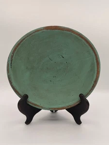 Moosgrün Holzschale abgenutzt, 9 Zoll Durchmesser. - Bild 1 von 5