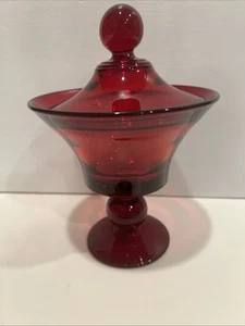 VTG ANTIQUE #444 PADEN GLASS CO GAZEBO CANDY LIDDED STEMMED Cranberry Glass 9.5” - Picture 1 of 13