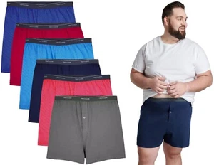 6 Blue Gray Red and Striped Big Man 3XB 50-52 Knit Boxers Fruit Of The Loom - Picture 1 of 6