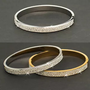 Edelstahl Armband Armspange Damen Strasssteine Silber und Goldfarben Armreif - Bild 1 von 10