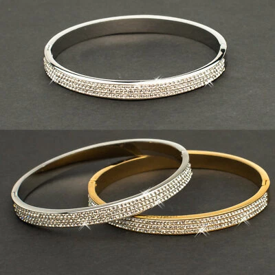 Edelstahl Armband Armspange Damen Strasssteine Silber und Goldfarben Armreif - Bild 1 von 4