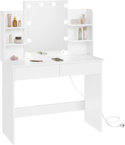 Toletta Da Trucco Con Specchio LED, Con 2 Prese Di Corrente, Toilette Da Trucco - Foto 1 di 12