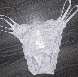VS shine rhinestone Dbl strap Lace Brazilian panty new size Small Grey - Picture 1 of 3