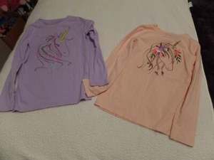 (2) Girls, Cat & Jack, Unicorn Shirts, Pink/Purple, Long Sleeve,  10/12, Ex Con - Picture 1 of 8