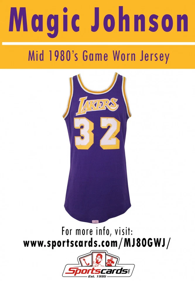 MAGIC JOHNSON  GAME-WORN L.A. LAKERS JERSEY SWATCH BOX - Image 1 of 4