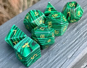 Dragon's Malachite - 7 Piece Semi-Precious Gemstone DND RPG 5e Dice Set - Picture 1 of 5