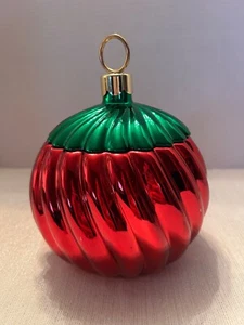 Vtg TELEFLOR Christmas Ball Ornament Candy Lidded Jar 8” Red Green Swirl VGC - Picture 1 of 8