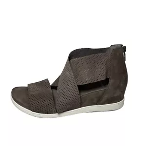 Eileen Fisher Voice wedge Sandals Gray perf Nubuck $195 NEW 8.5 - Picture 1 of 6