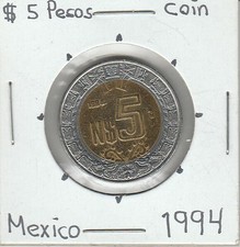 Mexico: $ 5 Nuevos Pesos Coin Year 1994.