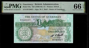 Guernsey 1 Pound 1980-89 PMG 66 EPQ UNC P#48a Series B, Printer: TDLR - Picture 1 of 4