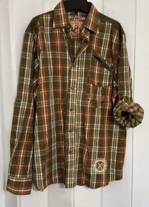 Pelle Pelle Green Black Orange Plaid Button Up Long Sleeve Shirt Men’s XL - Picture 1 of 8