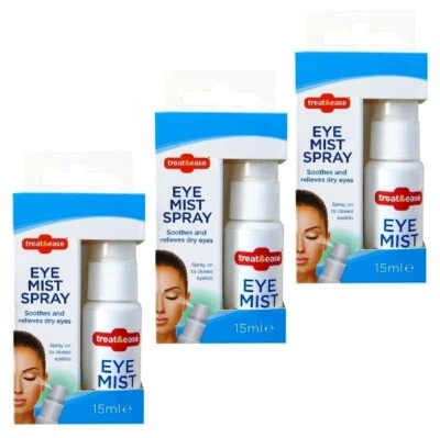 TREAT&EASE 3 X Dry Eye Mist Spray 15ml Hydrating Eye Tired Irritated Sore Strained Eyelids
