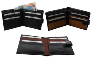 Mens Bi fold Black Real Leather Wallet ID Card Note Case Money Credit Card Coin - Picture 1 of 13