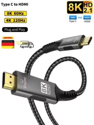 8K USB-C auf HDMI 2.1 Adapter Kabel 60Hz für MacBook iPad Laptop TV Monitor UHD - Bild 1 von 4