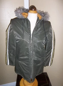 Ladies VTG 1970s Green Hooded Parka Faux Fur Trimmed Hood Stripes Sz XS/S NOS - Picture 1 of 10