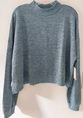 Kohl's SO Long Sleeve Mock Neck Sweater Blue/Gray Color Soft Cropped Sz L NWT - Image 1 of 4