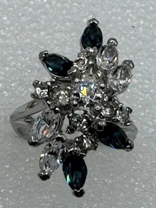 Vintage 18K HGE vergoldet blau & weiß CZ Cocktail Statement Ring Größe 7 - Bild 1 von 8