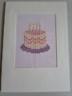 Completed Cross Stitch Card -  Birthday Cake In Cream Card