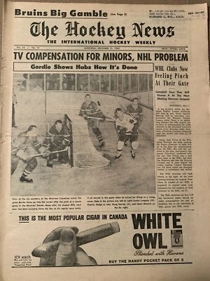 1960 年曲棍球新闻 - Gordie Howe 底特律红翼队,布鲁斯·甘布尔,F. Mahovlich — 第 1/4 张图片