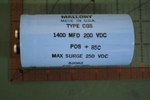 MALLORY COMPUTER GRADE CAPACITOR 1400uF 200v CGS142T200 1400mfd HI VOLTAGE  - Picture 1 of 2