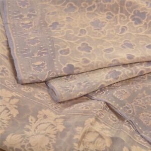 Sanskriti Vintage Grey Saree Net Mesh Woven Sari Craft Premium Fabric
