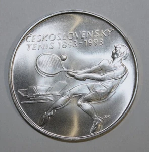 S4 - Czechoslovakia 500 Korun 1993 Brilliant Uncirculated Silver Coin - Tennis - Picture 1 of 2