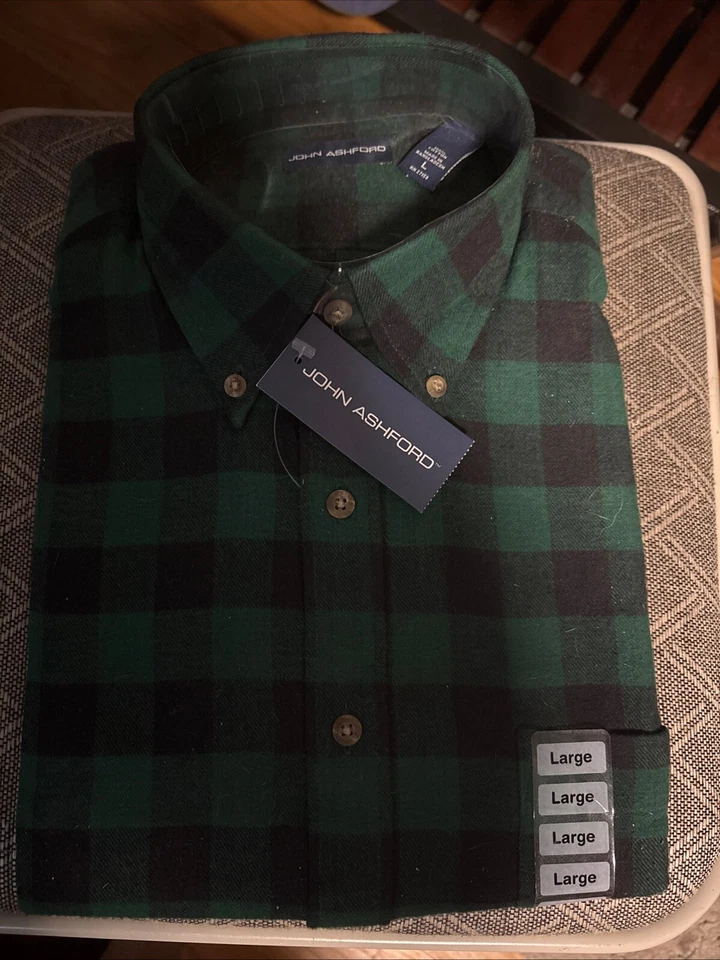 Camisa de vestir John Ashford grande verde con botones manga larga para hombre Foto 1 de 1