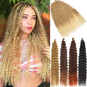 8-28" Natural Water Wave Crochet Hair Extensions Braids Deep Curly Human Bundle - Picture 1 of 52