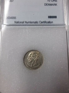 Scarce 1907 Denmark Silver 10 ore- Nice, slabbed - Picture 1 of 2