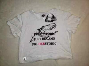 Jurassic World Women's PreHIStoric Just Became PreHERstoric Cropped White Tee M - Picture 1 of 3