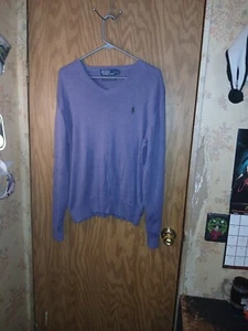 Polo Ralph Lauren Sweatshirt 100% Pima Cotton Mens Size Large Purple Green Pony - Picture 1 of 13