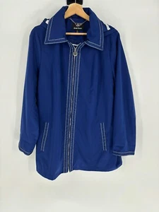 Dennis by Dennis Basso Blue White Full Zip-Up Hooded Top Women's Size Medium - Picture 1 of 8