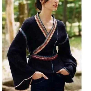 Anthropologie Moth Corn Wind Navy Kimono Asian Cardigan Wrap Sweater Sz S - Picture 1 of 3