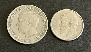 (2) Greek '5 Drachmas' 1966 & 1986 Copper Nickel GREECE World Coins - Picture 1 of 4