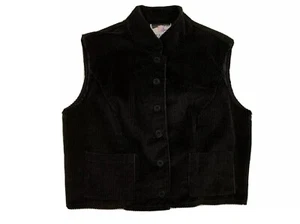 Vintage GRANITE Corduroy Button Down Crew Neck Vest Womens M Black Made In USA - Picture 1 of 11