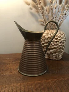 VTG Brass & Copper Ribbed Pitcher Jug Vase Planter Mid Century Made In England - Picture 1 of 11
