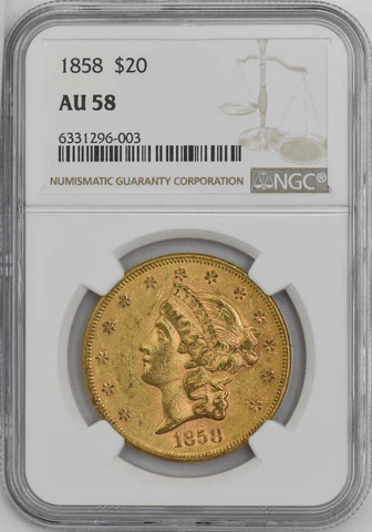 1858 $20 Gold Liberty AU58 NGC 945874-1 Cover