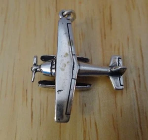 Dije de viaje de avión pontón de plata esterlina 3D 24x23 mm - Imagen 1 de 4
