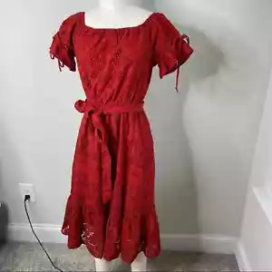 Abito midi boho rosso con cintura occhielli Shoshanna taglia 2 ospite matrimonio estate - Foto 1 di 14