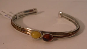 VINTAGE Handmade Sterling Silver BALTIC AMBER Cuff Bracelet Signed 7" NICE - Picture 1 of 8