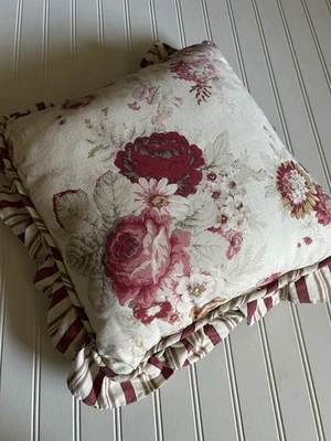 Waverly Garden Room Norfolk Rose Throw Pillow Striped Ruffled 15 X 15 READ - Image 1 of 4