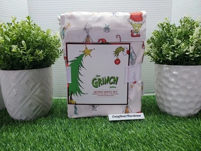 The Grinch Four-Piece QUEEN Sheet Set Christmas Holiday Bedding🎄🎁 NEW - Image 1 of 4
