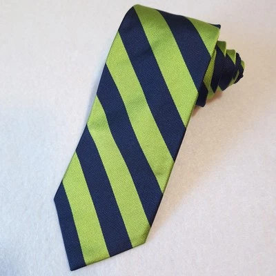 J.Crew Stripe Repp Tie Navy Lime 100% English Silk USA Made 58.5" x 3.25" Preppy Foto 1 de 4