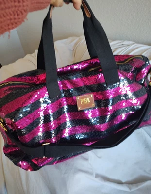 BOLSO DE VIAJE/GIMNASIO/LONA GRANDE LENTEJUELAS ROSA VICTORIA SECRETS Foto 1 de 4