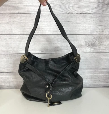 Cole Haan City Chic Leather Embossed SNAKESKIN Edgy Hobo Handbag Black Pockets - Image 1 of 4