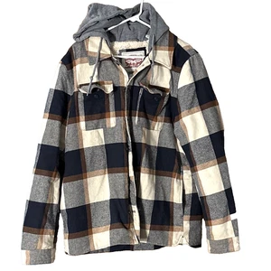 Levi Strauss Sherpa gefütterte karierte Hoodie Jacke braun grau schwer Herren Große L - Bild 1 von 6
