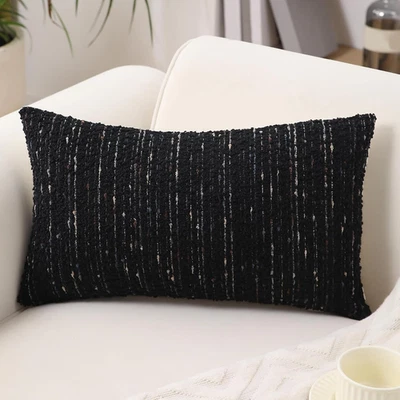 Fundas de almohada lumbar texturizadas Boucle 12x20 almohadas de rayas neutras suaves Mo Foto 1 de 4