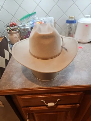 Vintage Tan Wool Worn Cowboy Western Hat Beige  Band  7 1/8, In Stevens Box - Image 1 of 4